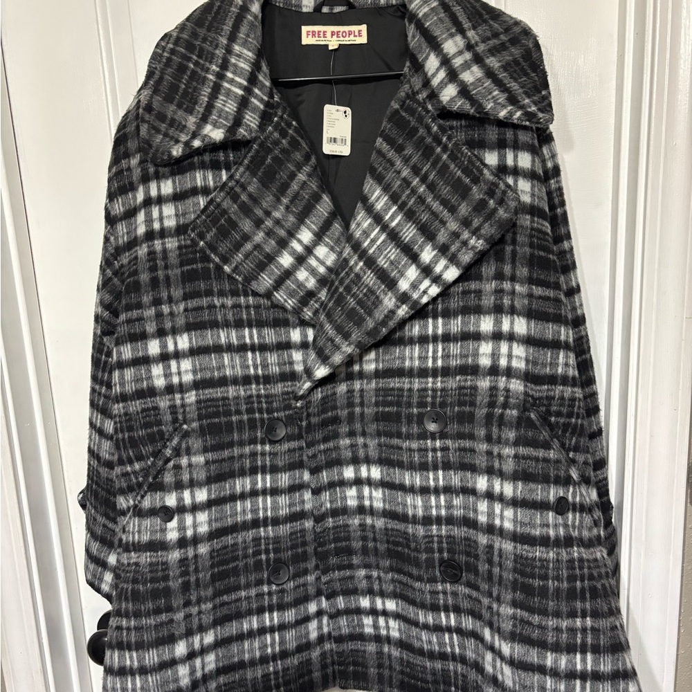 Free People Black Plaid Women’s Oversized Coat